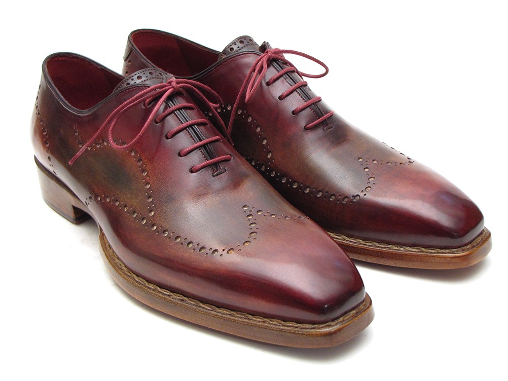 Paul Parkman ''087LX'' Burgundy / Camel Genuine Leather Wingtip Oxford Shoes.